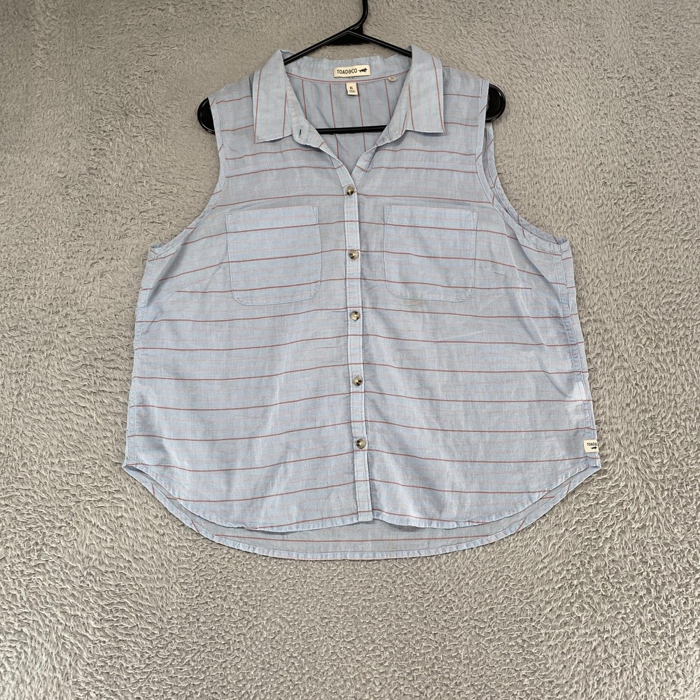 Toad&Co Striped Tank Womens XL Blue Sleeveless‎ Boxy Top Summer Tanktop Granola